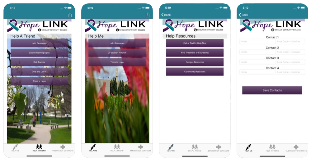 Screen Captures of Hope Link App