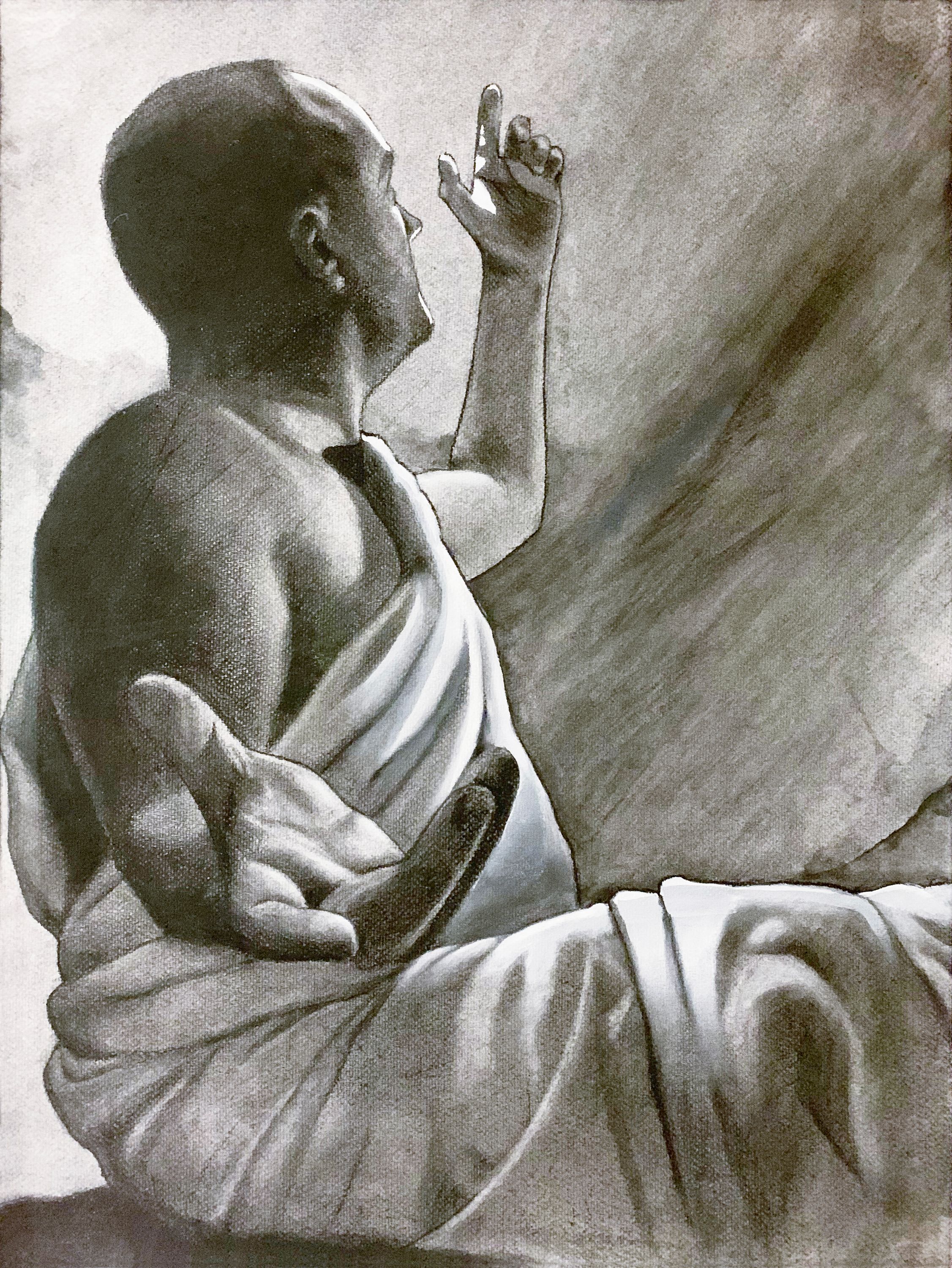 2023 Fine Art Student Juried Exhibition Best in Show: Alex Snow, “The Guide,” 2022, Charcoal and Gesso, 24x18 in.