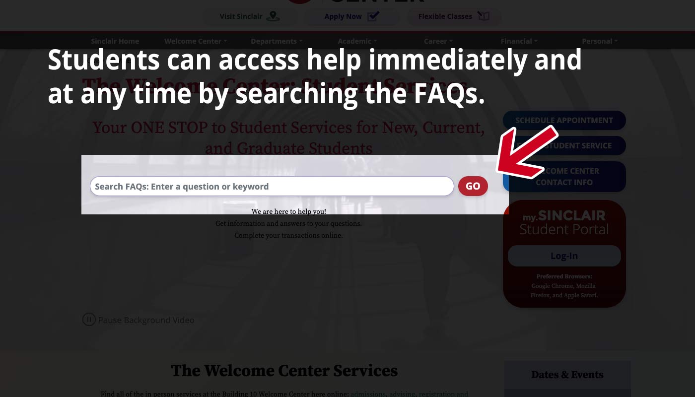 Students can access help immediately and at any time by searching the FAQs.