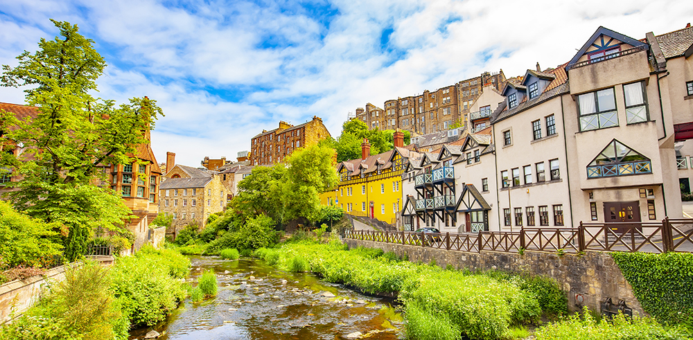 Scenic panorama of Dean Village, Edinburgh, Scotland