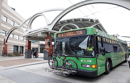 RTA bus driving around Downtown Dayton