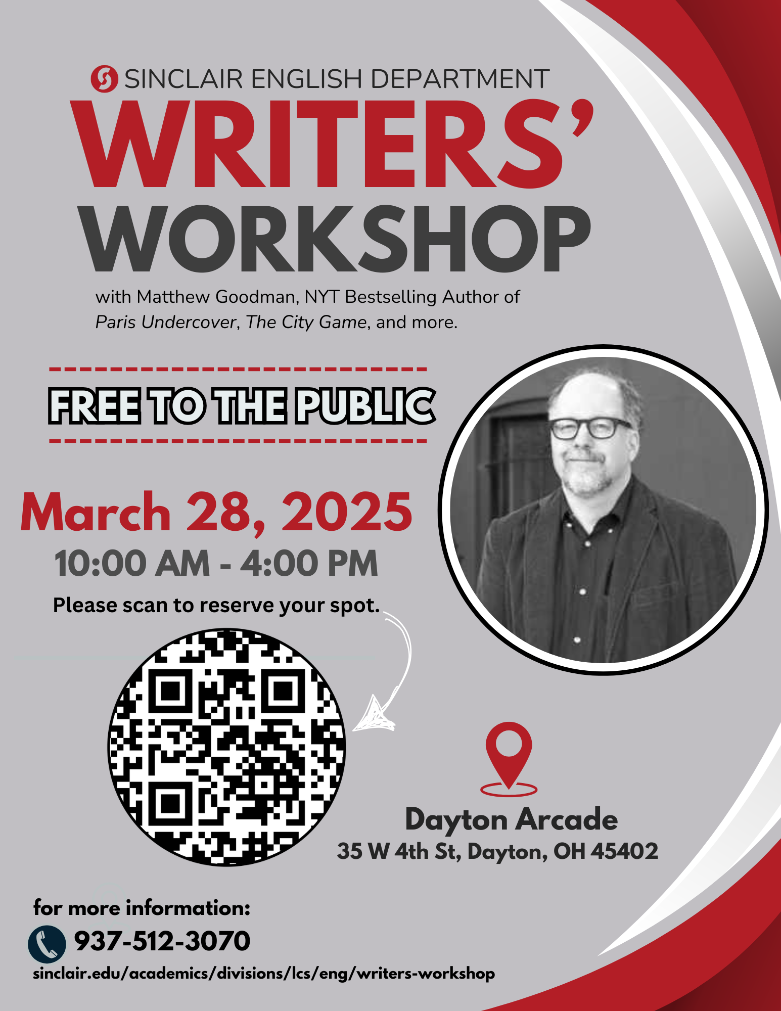 2025 Writers' Workshop Flyer w/ Matthew Goodman