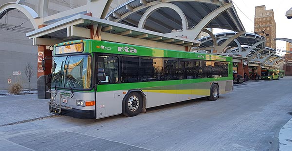 RTA bus driving around Downtown Dayton