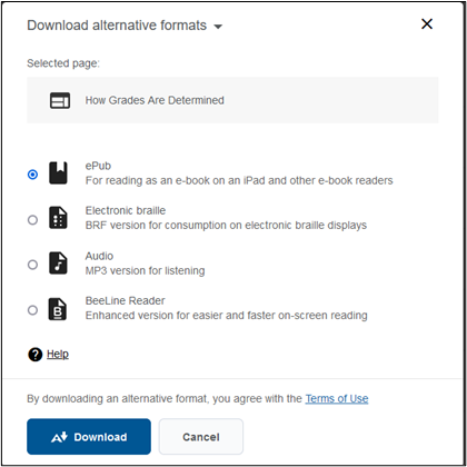 image showing the alternative formats available as described by text later on this page