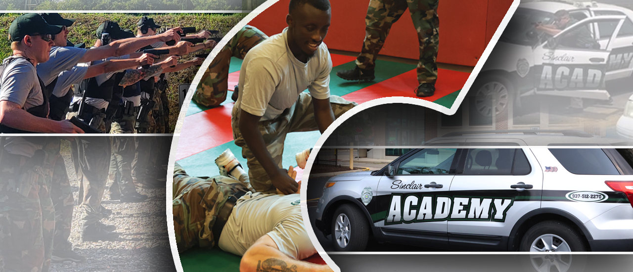 Sinclair Training Academy gun range, police vehicle, defensive tackle