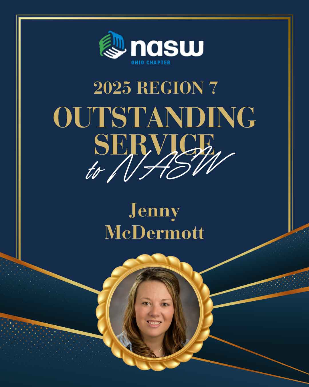 NASW 2025 Region 7 Outstanding service award to Jenny McDermott