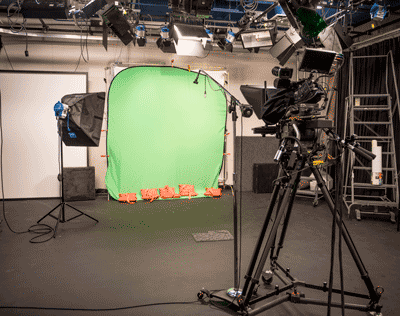 image of sinclair production studio with greescreen and camera