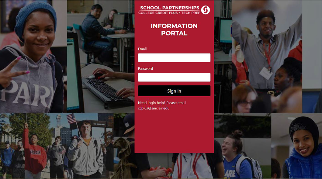 School Partnership Informational portal image of login screen