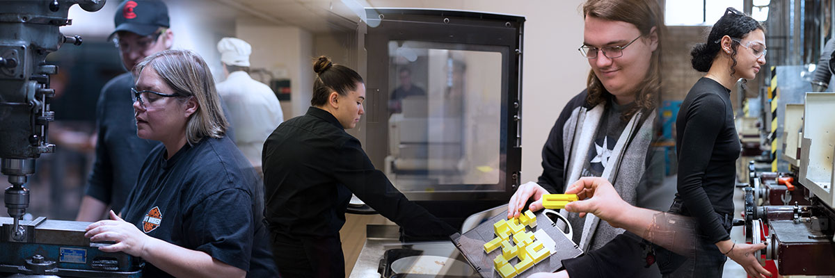 Decorative Image: Collage of different students involved in potential apprenticeship programs.