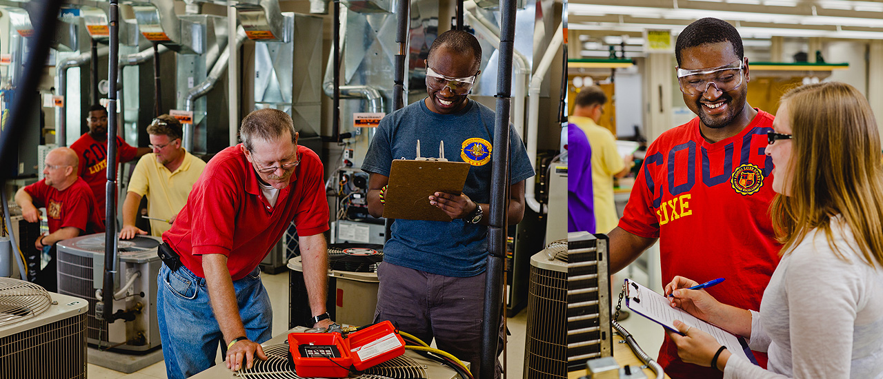 Students Practice Working on an Air-conditioner